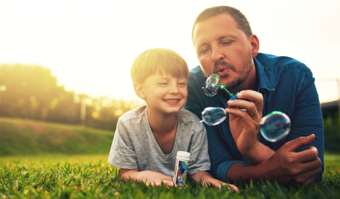 a dad and his son staying safe around covid. roseacre dental in maidstone, kent