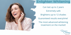Infographic for enlighten teeth Whitening, Maidstone. It reads the following: Can last up to 2 years Extremely safe Brightens up to 12 shades Guaranteed results every time The most advanced whitening treatment on the market