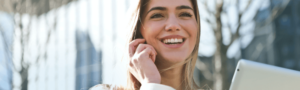 Woman with dental implants smiling